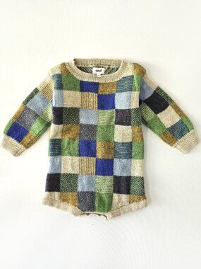 OEUF Plaid Ginham Checkered Alpaca Knit Sweater Romper Long Sleeve Onesie 18-24m